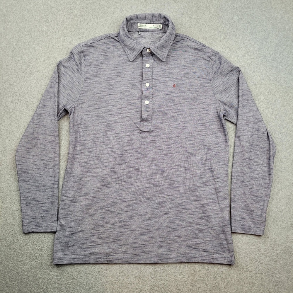 Criquet Long Sleeve Polo Shirt Mens Small Blue Heathered Performance Casual
